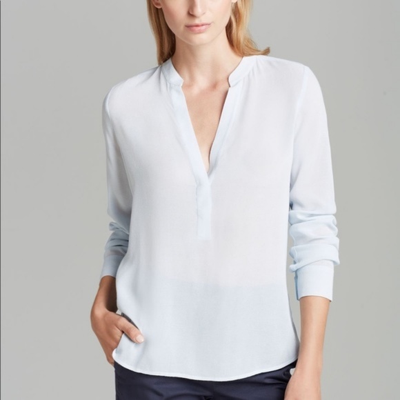 Vince. 4 Deep V-neck Long Sleeve Blouse Light Blue - Picture 2 of 8